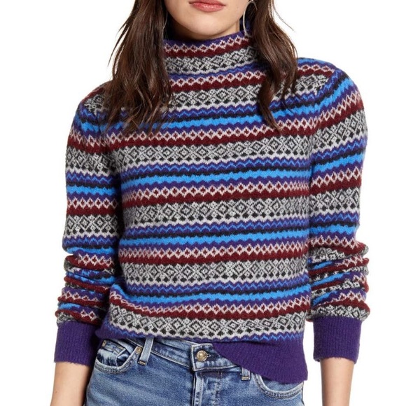 Treasure & Bond Sweaters - New Treasure & Bond Fair Isle Funnel Neck Sweater